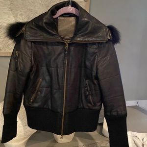Modern Vintage black leather bomber jacket.